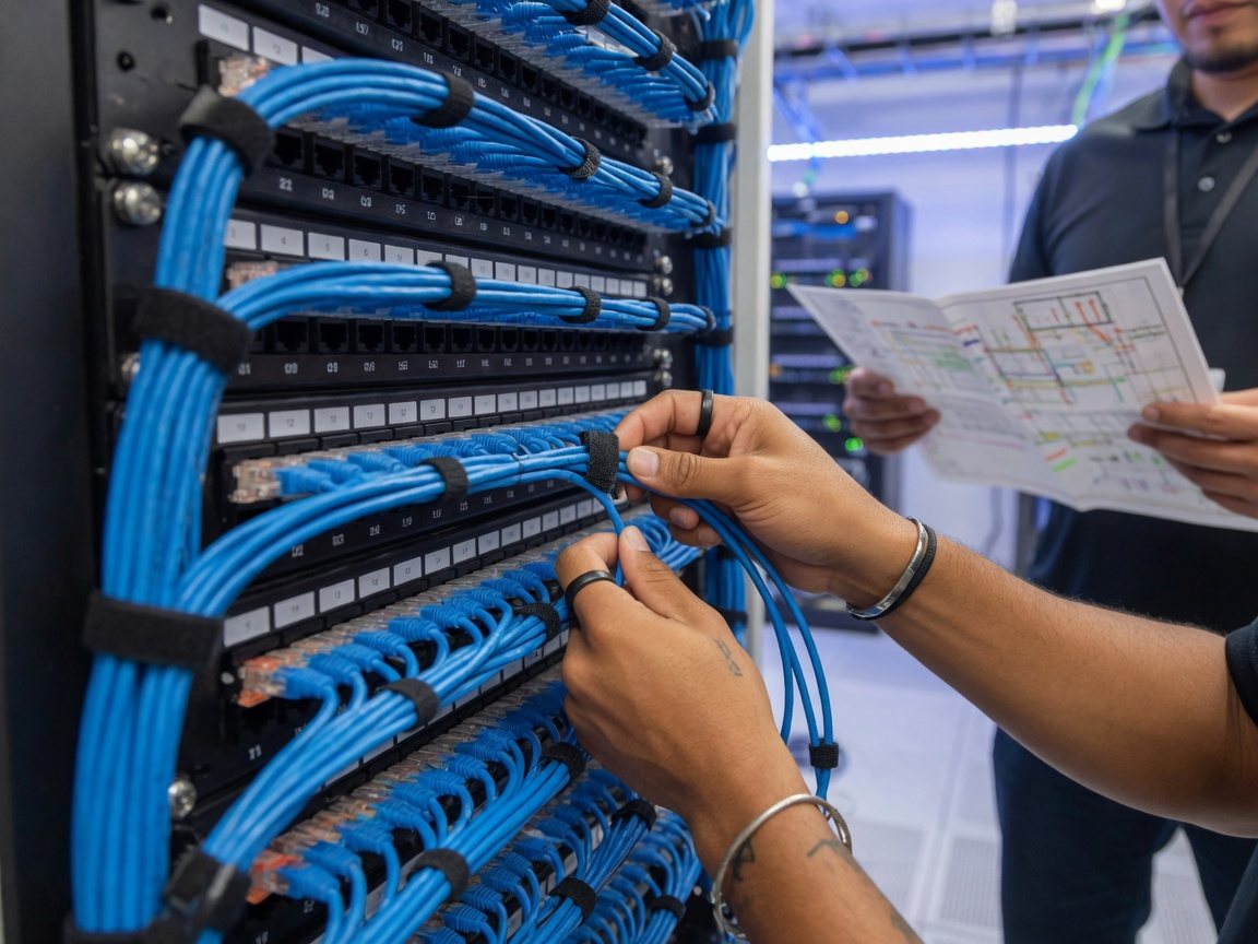 Oficio en el rack: cables con nombre y futuro.